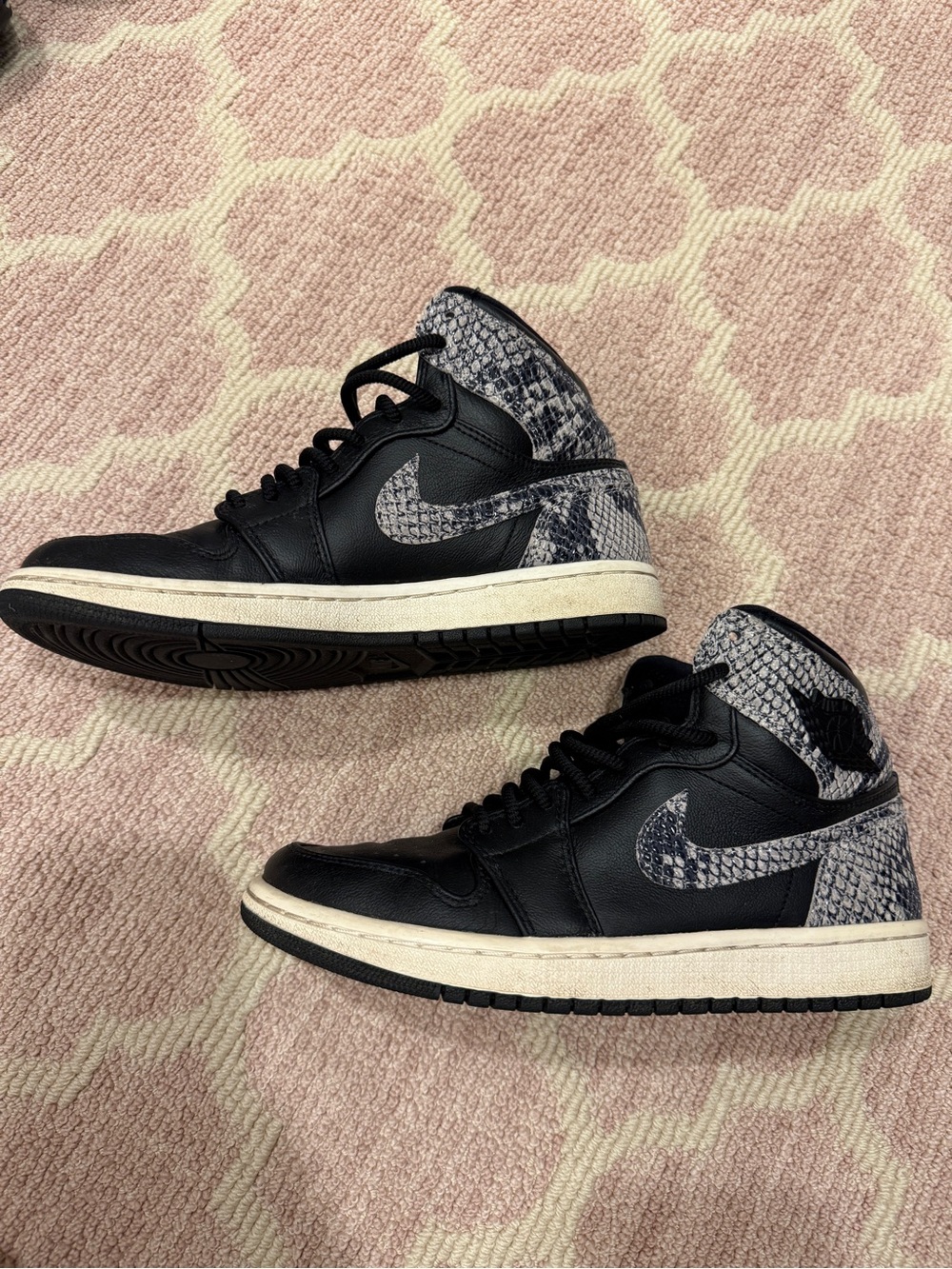 Nike Air Jordan Black and Gray High-Top Sneakers with Snakeskin Accent